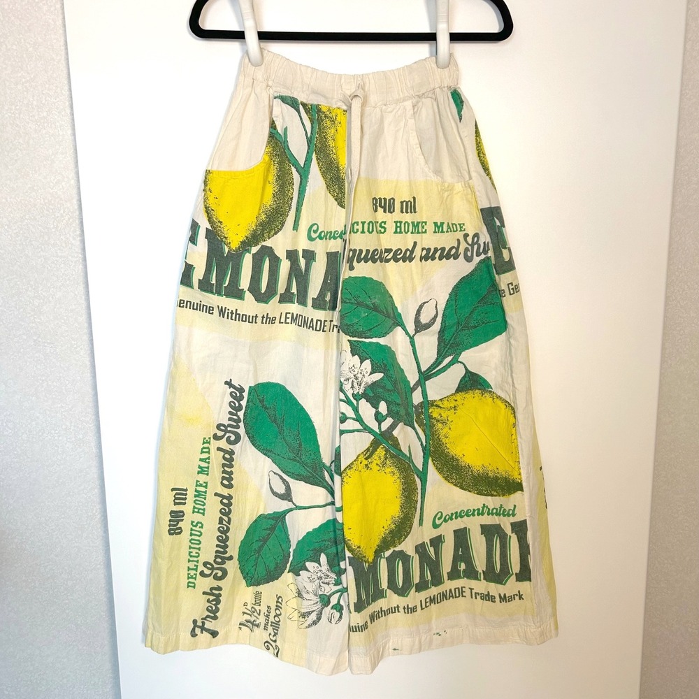 Vintage Sack Women's size XS 100% Cotton Lemon Print Wide Leg pants Pull On Boho